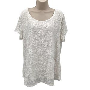 NWT Leo & Nicole Womens White Lace Scoop Neck Short Sheer Lace Sleeve Size XL